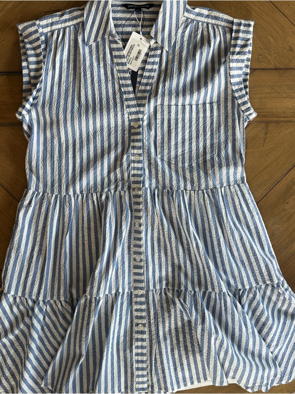 Veronica Beard Trisha Stripe Cotton Shirtdress Lined Mini Dress Summer Womens L - Picture 2 of 9